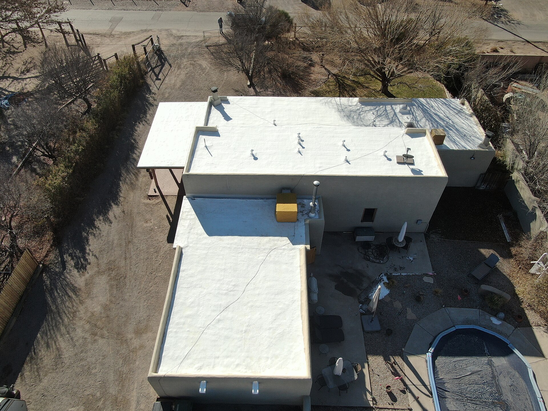 White coated flat roof